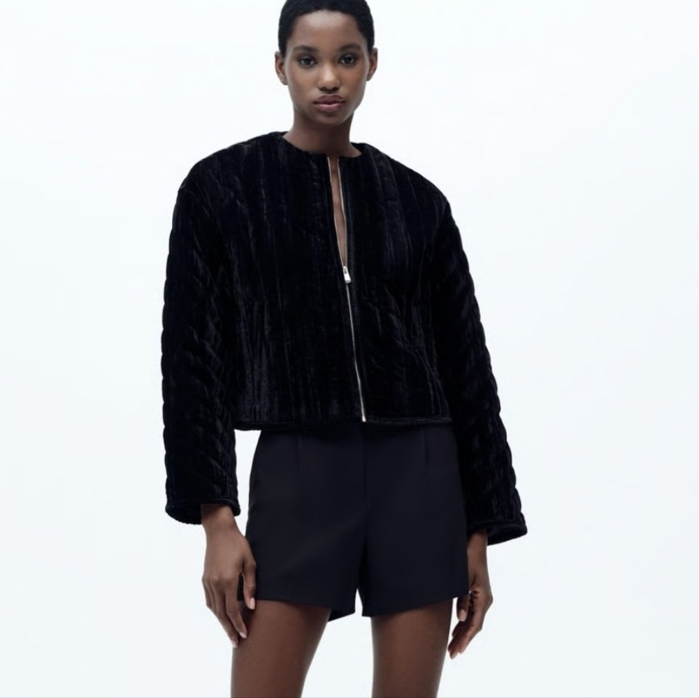 NWOT ZARA Black Velvet Women's Jacket Sz S